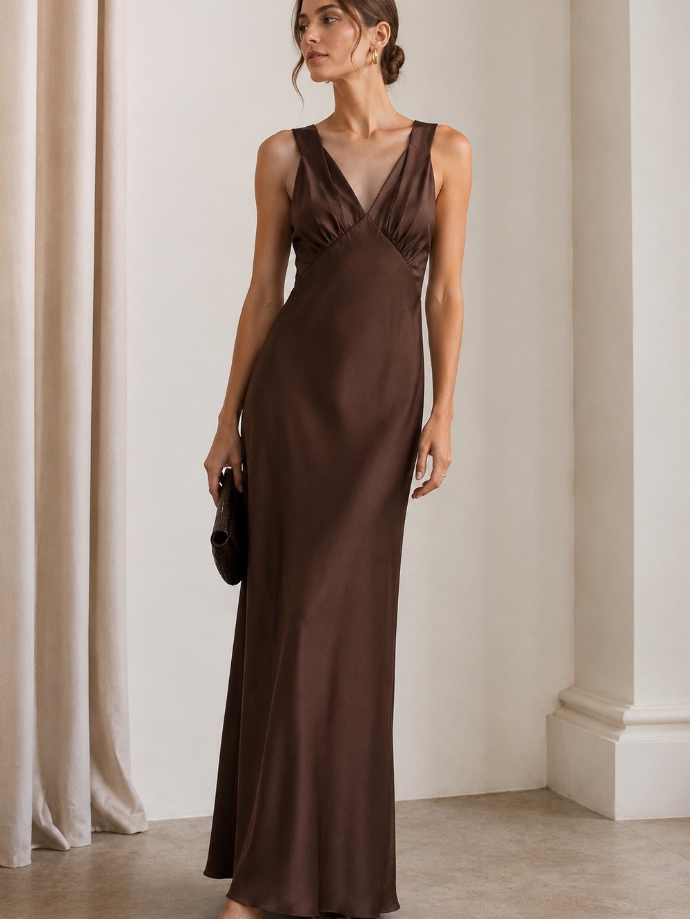 Birdy Grey One-Shoulder Brown Satin Dress - Picture 10 of 10
